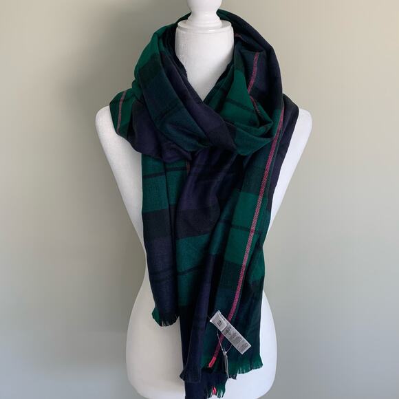 Plaid scarf super soft NEW 82 x 24 green purple pink Gift GAP winter cozy - Picture 1 of 9